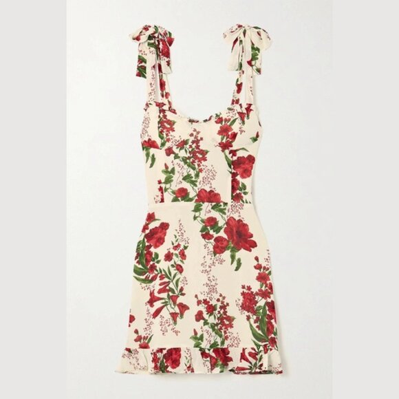 Reformation Christine Ruffled Floral-Print Georgette Mini Dress 41225 - Picture 2 of 15